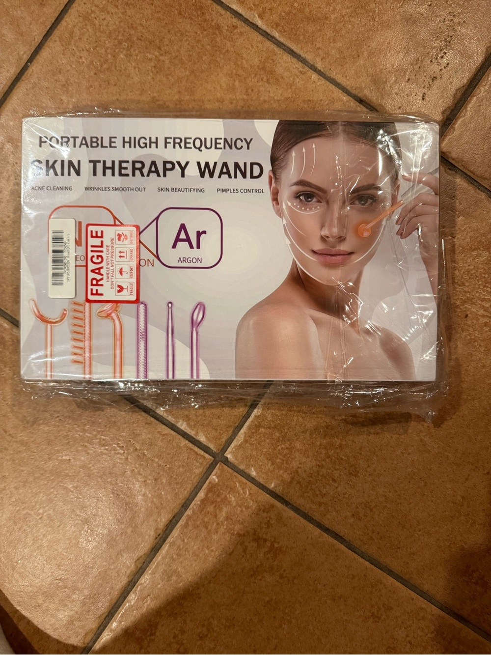 Portable High Frequency Skin Therapy Wand - White/Peach